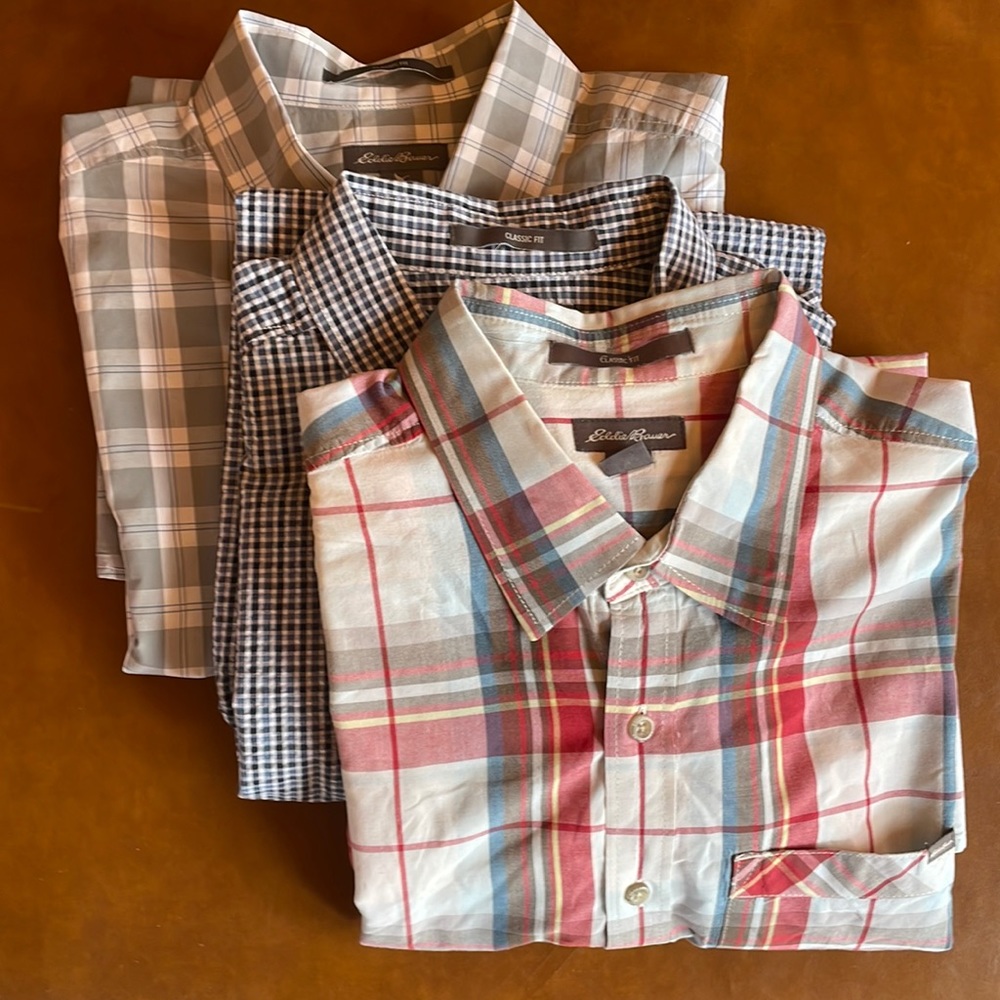 Eddie Bauer Plaid Short-Sleeve Button-Downs, Tall Large